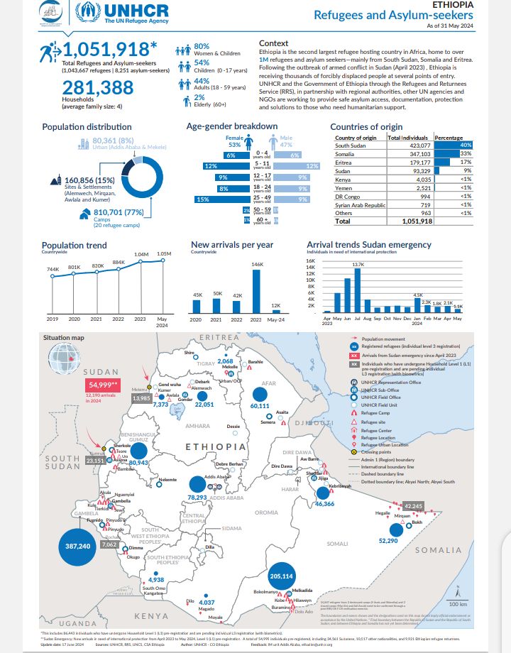 UN Report: Refugees, Asylum Seekers in Ethiopia Exceed 1 million
