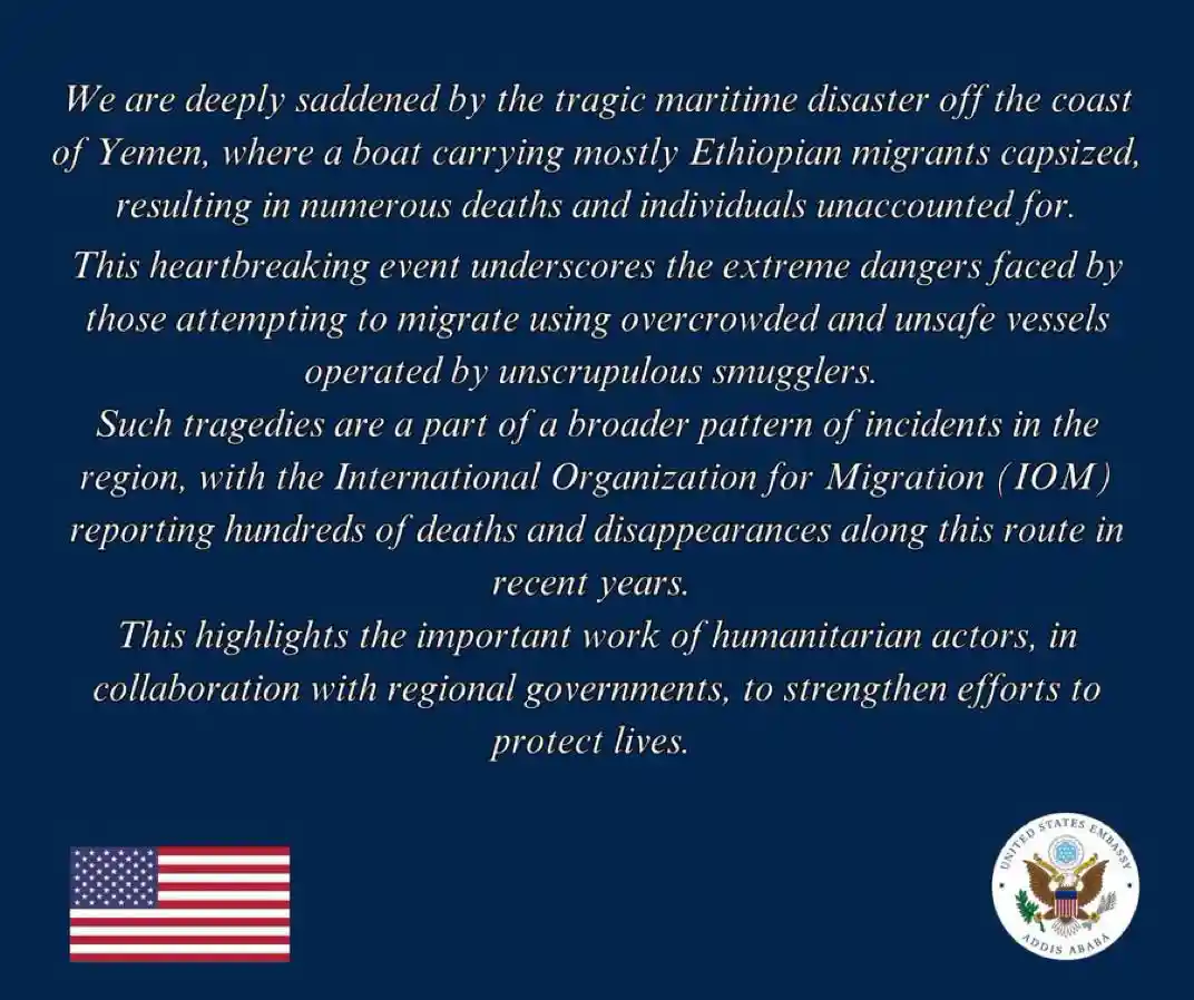 US Embassy Offers Condolences Over Ethiopians' Devastating Maritime Disaster 
