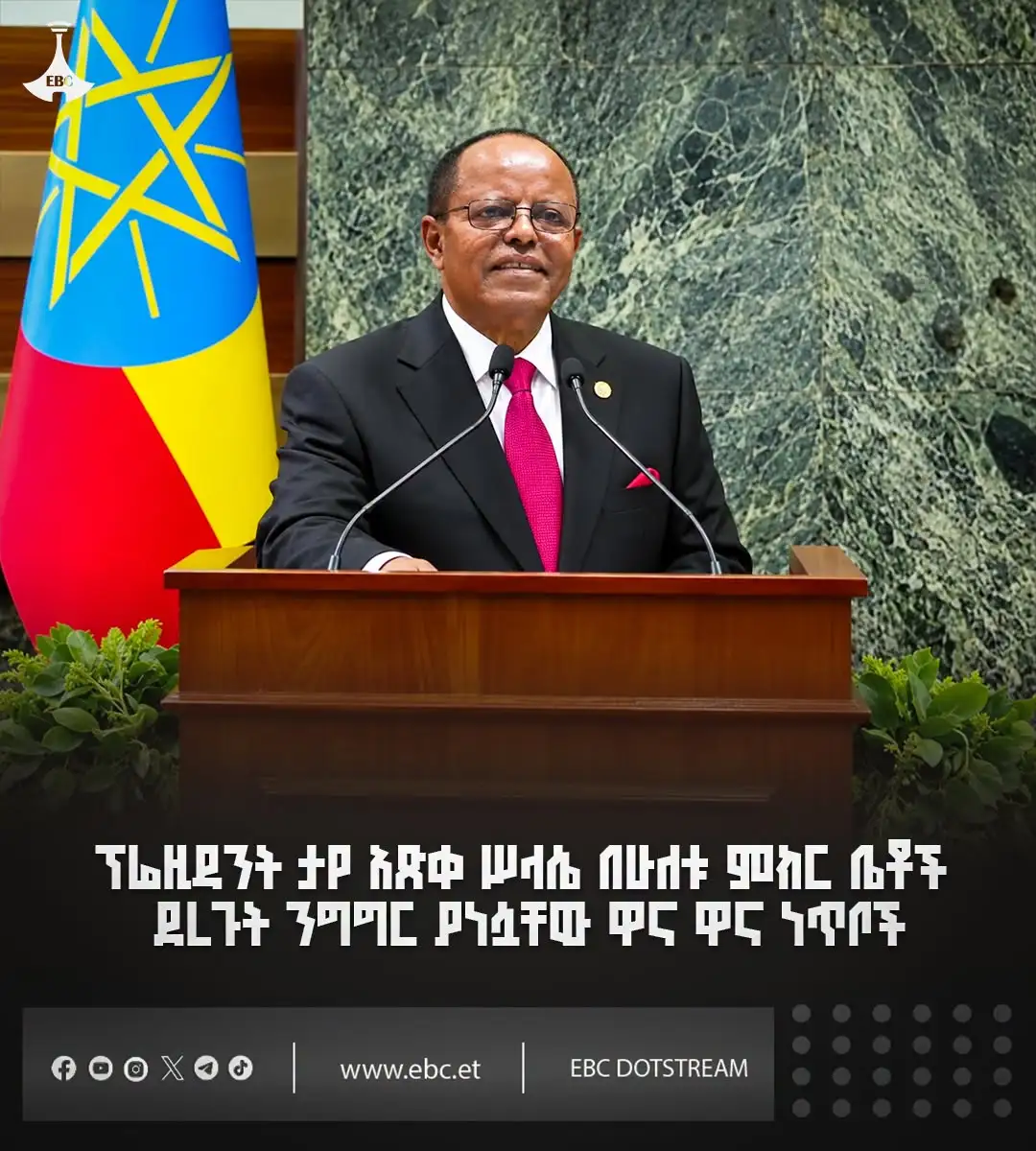 ፕሬዚዳንት ታየ አጽቀ ሥላሴ በሁለቱ ምክር ቤቶች ባደረጉት ንግግር ያነሷቸው ዋና ዋና ነጥቦች፡-