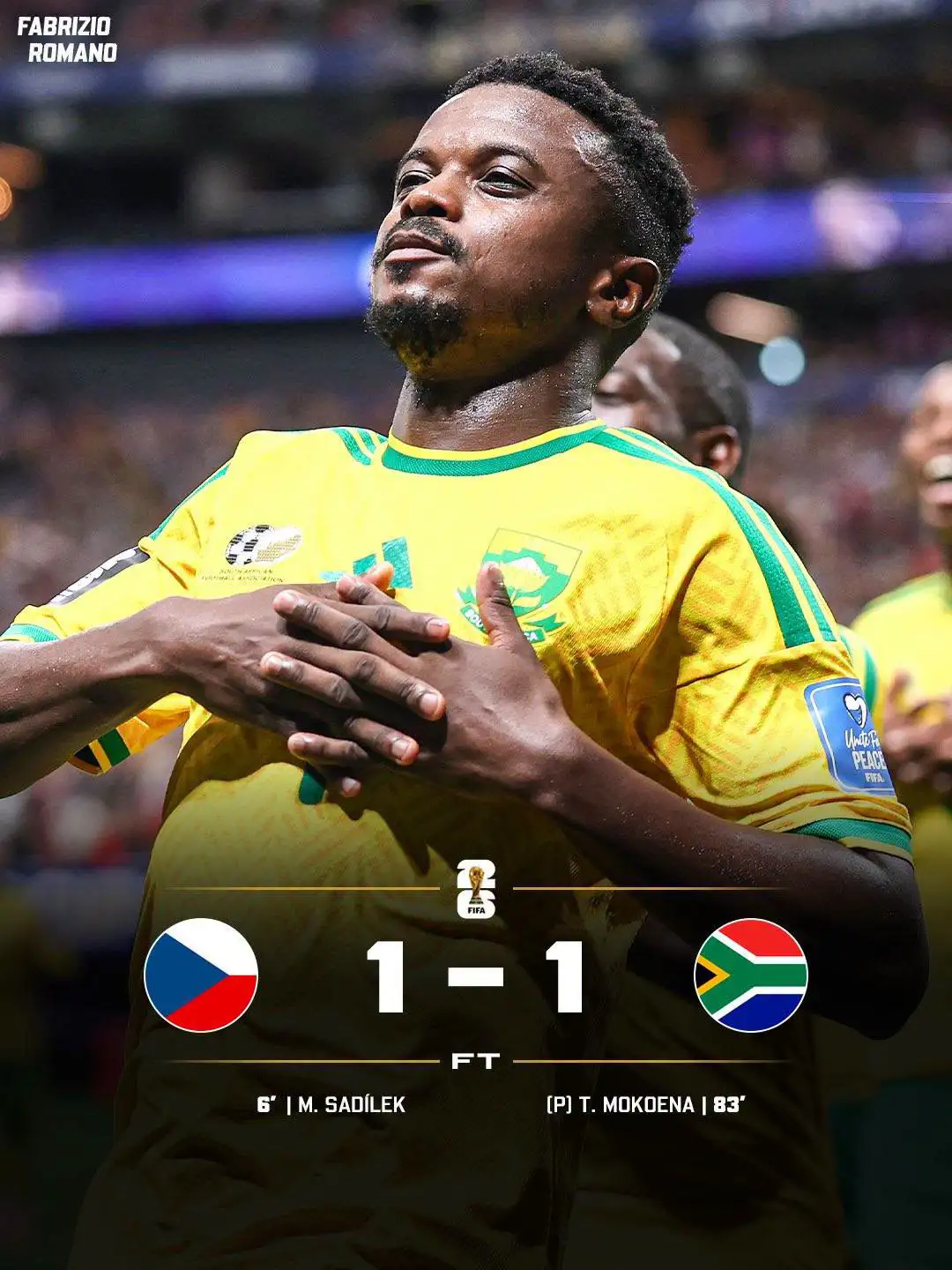 ደቡብ አፍሪካ 1 - 1 ቼክ ሪፐብሊክ፦ የሙሉ ሰዓት ውጤት