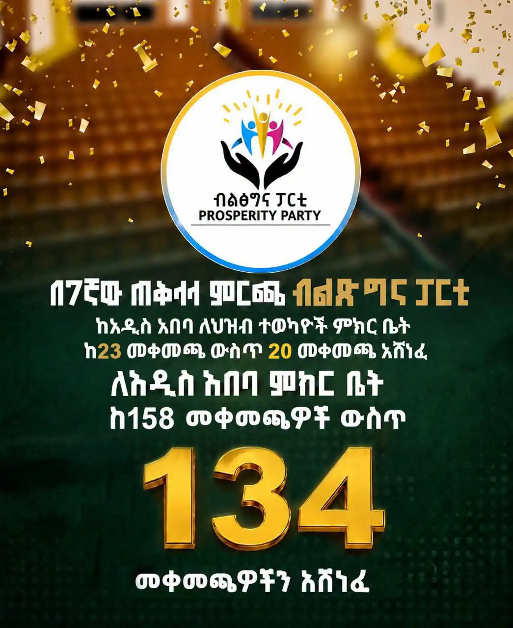 የህዝብ ድምጽ አሸንፏል፤ ኢትዮጵያ በልጆቿ ጸንታለች! - ከብልፅግና ፓርቲ አዲስ አበባ ቅርንጫፍ ጽ/ቤት የተላለፈ የምስጋና መልዕክት