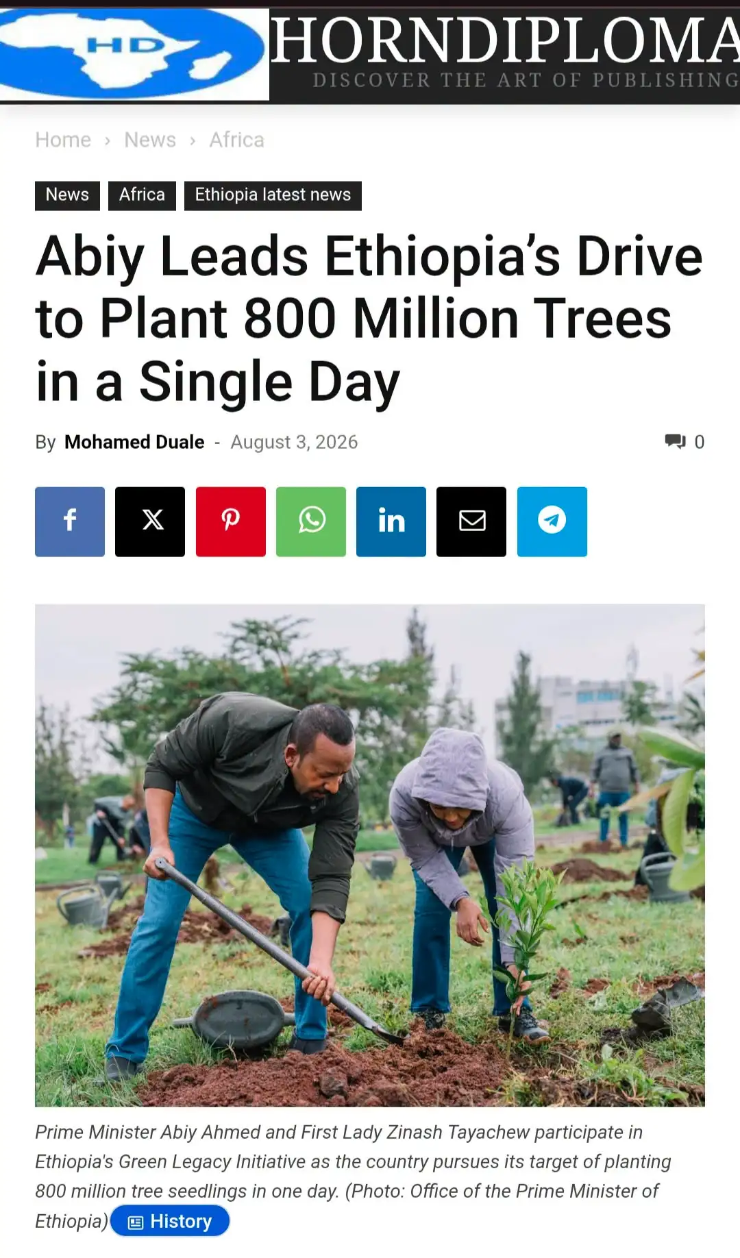 የዓለም አቀፍ መገናኛ ብዙኃንን ትኩረት የሳበው የኢትዮጵያ የአንድ ጀምበር አረንጓዴ ዐሻራ መርሐ ግብር